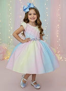 Vestido Infantil Chuva de Amor Colorido Circo Cinto Pérolas