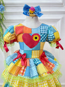 Vestido Infantil Junino Arraiá Festa Capira Xadrez Colorido