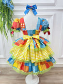 Vestido Infantil Junino Arraiá Festa Capira Xadrez Colorido