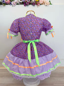 Vestido Infantil Junino Lilás Com Estampa Florzinhas Festas