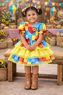Vestido Infantil Junino Arraiá Festa Capira Xadrez Colorido