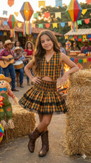 Conjunto Junino Miss Cherry Melissa Xadrez Amarelo