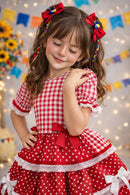 Vestido Infantil Junino Caipira Arraiá Vermelho Xadrez Laços