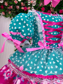 Vestido Bella Child Junino Arraiá Encanto do Interior Verde