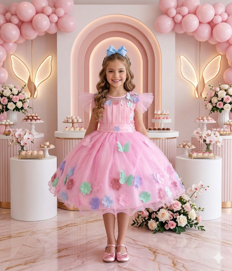 Vestido Marie Jardim Encantado Isis Luxinho Rosa