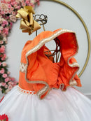 Vestido Infantil da Moana Laranja C/ Apliques de Flores Festa