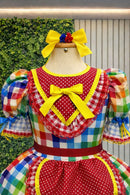 Vestido Infantil Junino Caipira Festas Xadrez Vermelho Colorido
