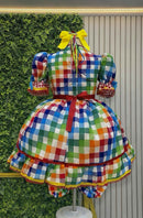 Vestido Infantil Junino Caipira Festas Xadrez Vermelho Colorido