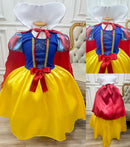 Vestido Fantasia Infantil Branca de Neve Amarelo Capa Tiara