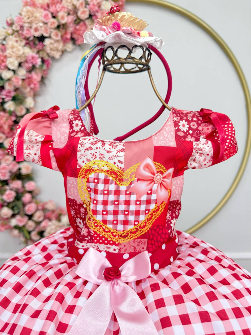 Vestido Infantil Junino Caipira Arraiá São João Xadrez Vermelho