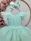 Vestido Infantil Verde Menta Saia C/ Babados e Glitter Festas