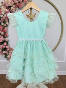 Vestido Infantil Verde Menta Saia C/ Babados e Glitter Festas