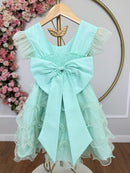 Vestido Infantil Verde Menta Saia C/ Babados e Glitter Festas