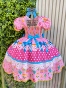 Vestido Infantil Junino Arraiá Rosa Chiclete Festa São João