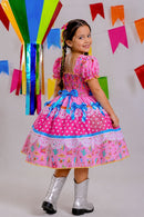 Vestido Infantil Junino Arraiá Rosa Chiclete Festa São João
