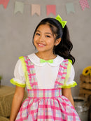 Conjunto Infantil Junino Salopete Xadrez Rosa Verde