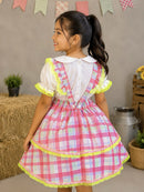 Conjunto Infantil Junino Salopete Xadrez Rosa Verde