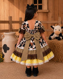 Vestido Tematicos Kids Doce Mimosa Marrom - Fazendinha - Vaquinha