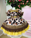 Vestido Tematicos Kids Doce Mimosa Marrom - Fazendinha - Vaquinha