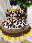 Vestido Tematicos Kids Doce Mimosa Marrom - Fazendinha - Vaquinha