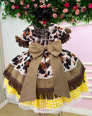 Vestido Tematicos Kids Doce Mimosa Marrom - Fazendinha - Vaquinha