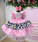 Vestido Temáticos Kids Doce Mimosa Rosa - Fazendinha - Vaquinha