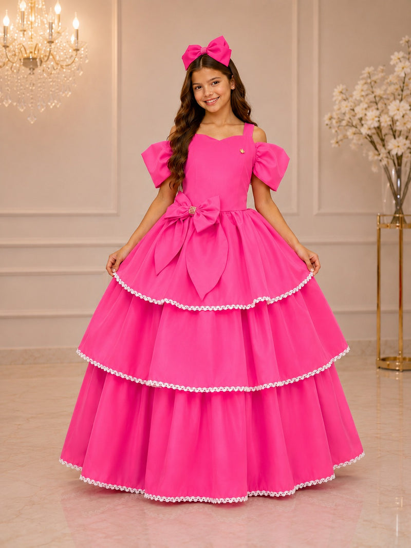 Vestido infantil Longo Safira Rosa Chiclete festas casamento aniversario