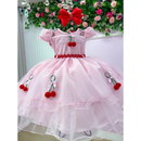 Vestido Refinado Mini Miss Cerejinha Rosa Bebe