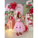 Vestido Refinado Mini Miss Cerejinha Rosa Bebe