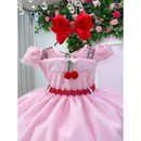 Vestido Refinado Mini Miss Cerejinha Rosa Bebe