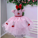 Vestido Refinado Mini Miss Cerejinha Rosa Bebe